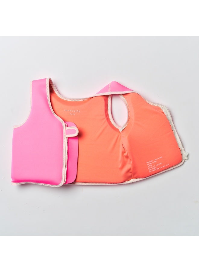 SUNNY LIFE Kids Float Vest Swim Jacket for Ages 3-6 Years, Neoprene Adjustable Swimming Aid Vest, Neon Pink Peach Design - Image 4